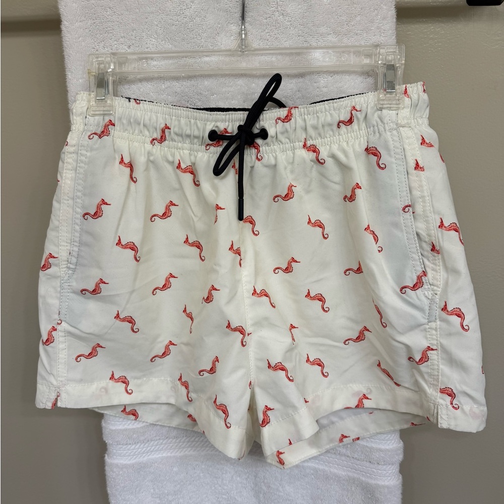 H&M Cream Swim Trunks with Seahorse Pattern Men’s Small
